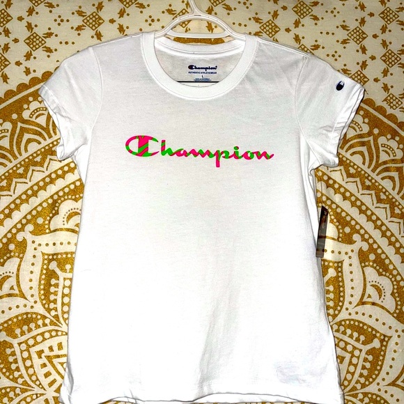 Champion Other - “CHAMPION” GIRLS BRAND NEW WHITE/PINK/GREEN SHORT-SLEEVE T-SHIRT W/TAGS, SIZE L